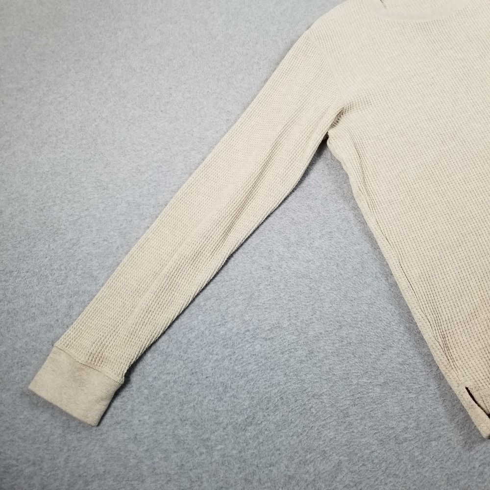 Uniqlo Waffle Knit Shirt Men M Medium Beige Thermal Long Sleeve Crew Neck Casual - Picture 3 of 10